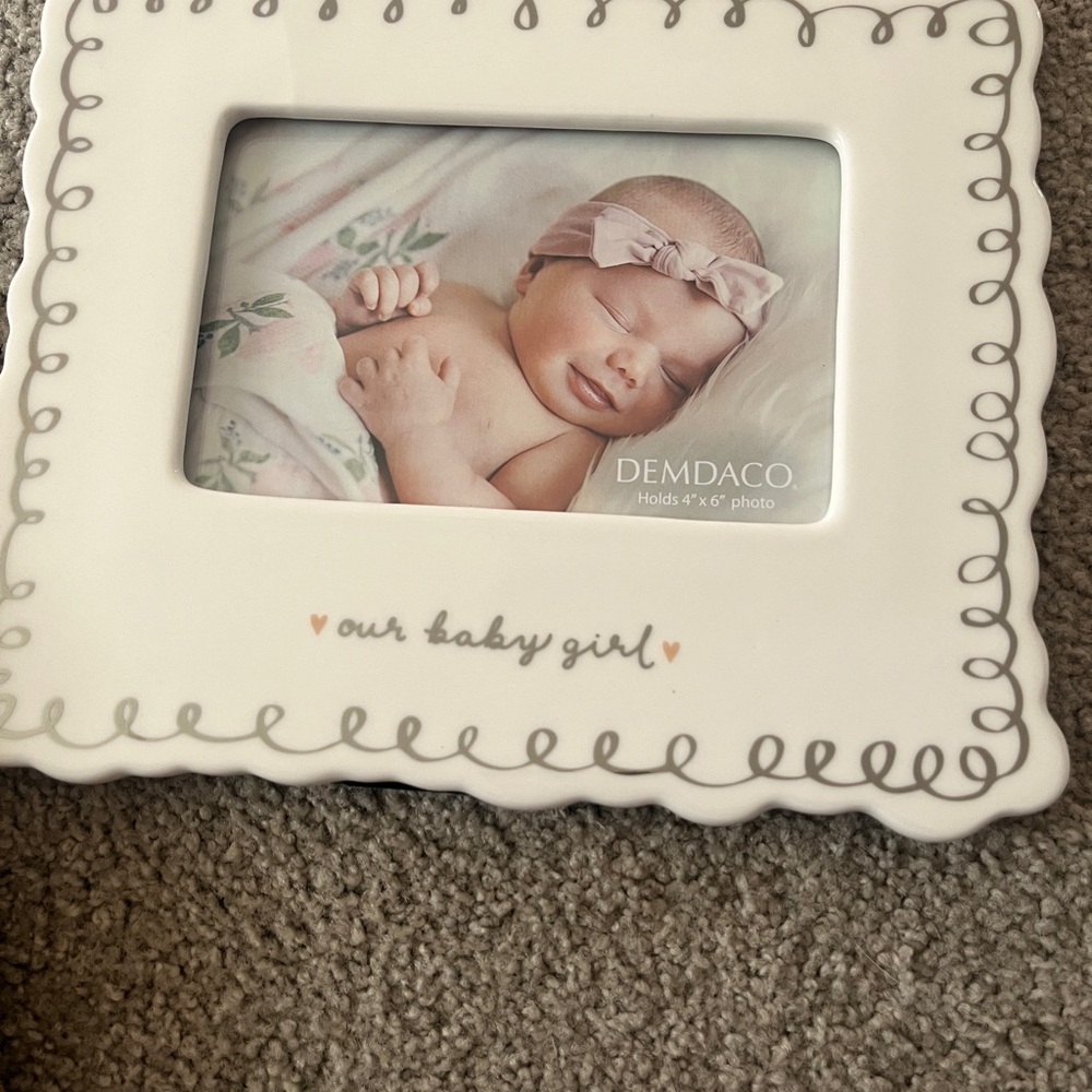 Demdaco White Picture Frame with Gray Scroll Accents